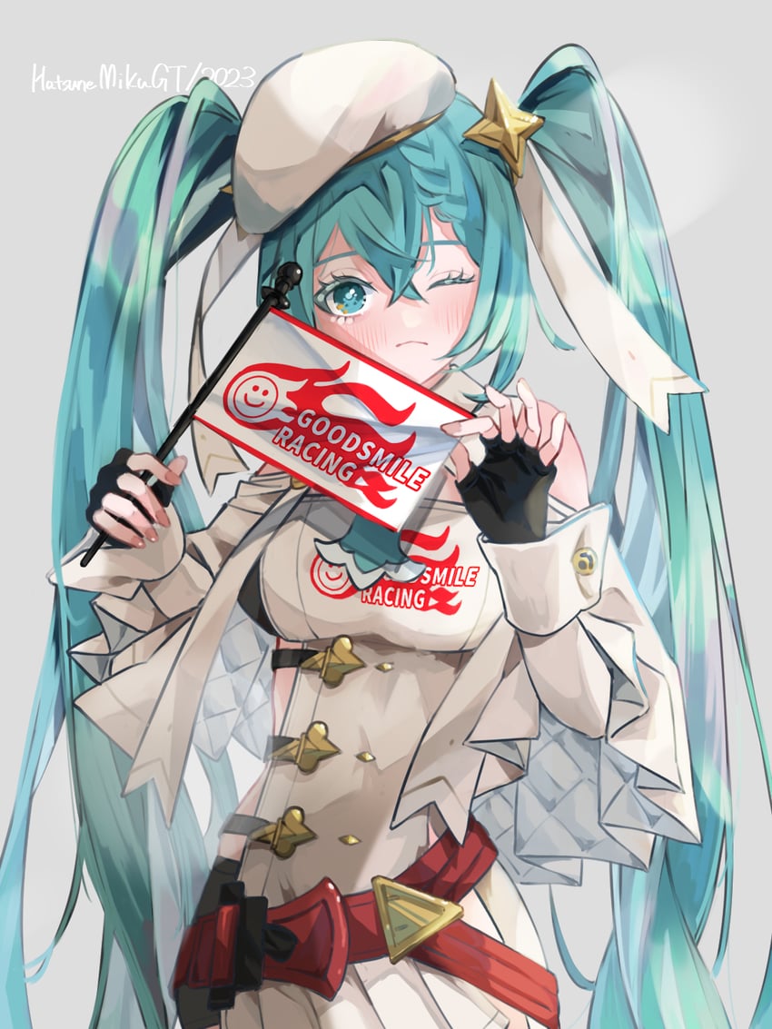 hatsune miku and racing miku (vocaloid and 1 more) drawn by syoku29