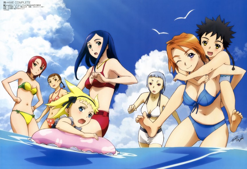 kuga natsuki, tokiha mai, yuuki nao, minagi mikoto, miyu greer, and 2 more (megami magazine and 1 more) drawn by hisayuki_hirokazu