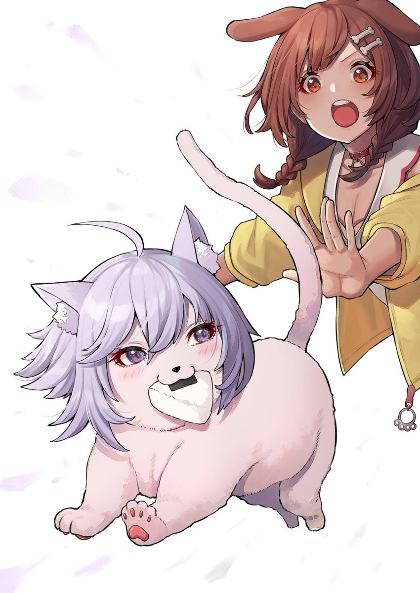 nekomata okayu and inugami korone (hololive) drawn by mikan_(chipstar182)
