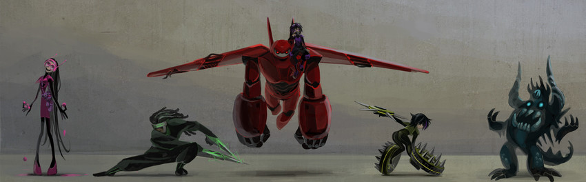 baymax, hiro hamada, gogo tomago, honey lemon, wasabi-no-ginger, and 1 more (big hero 6) drawn by sakamoto_(pompa)