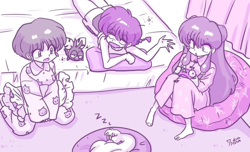 ranma-chan, shampoo, tendou akane, p-chan, and mousse (ranma 1/2) drawn by wanta_(futoshi)