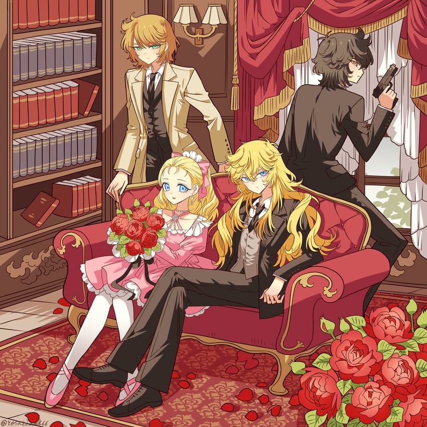 oscar francois de jarjayes, andre grandier, marie antoinette, and hans axel von fersen (versailles no bara) drawn by meremero