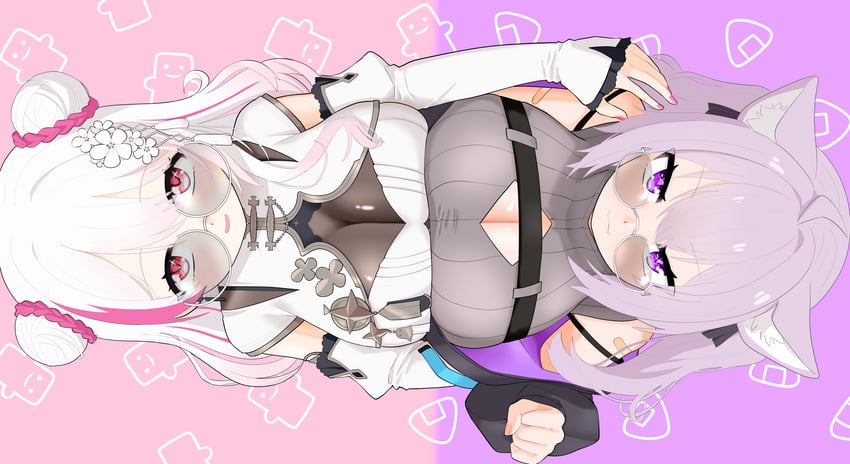 nekomata okayu and shiina yuika (hololive and 1 more) drawn by happyundergate