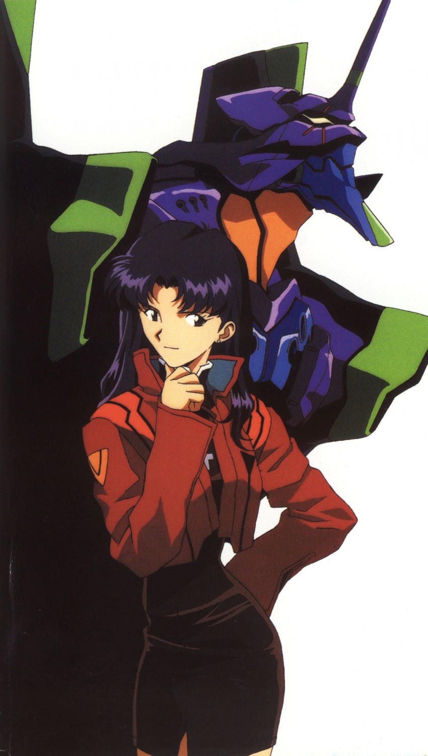 katsuragi misato and eva 01 (neon genesis evangelion) drawn by sadamoto_yoshiyuki