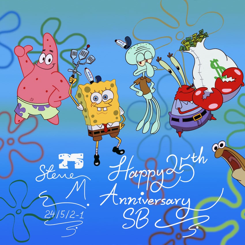 spongebob squarepants, patrick star, squidward tentacles, and mr. krabs (spongebob squarepants) drawn by stevemic2000