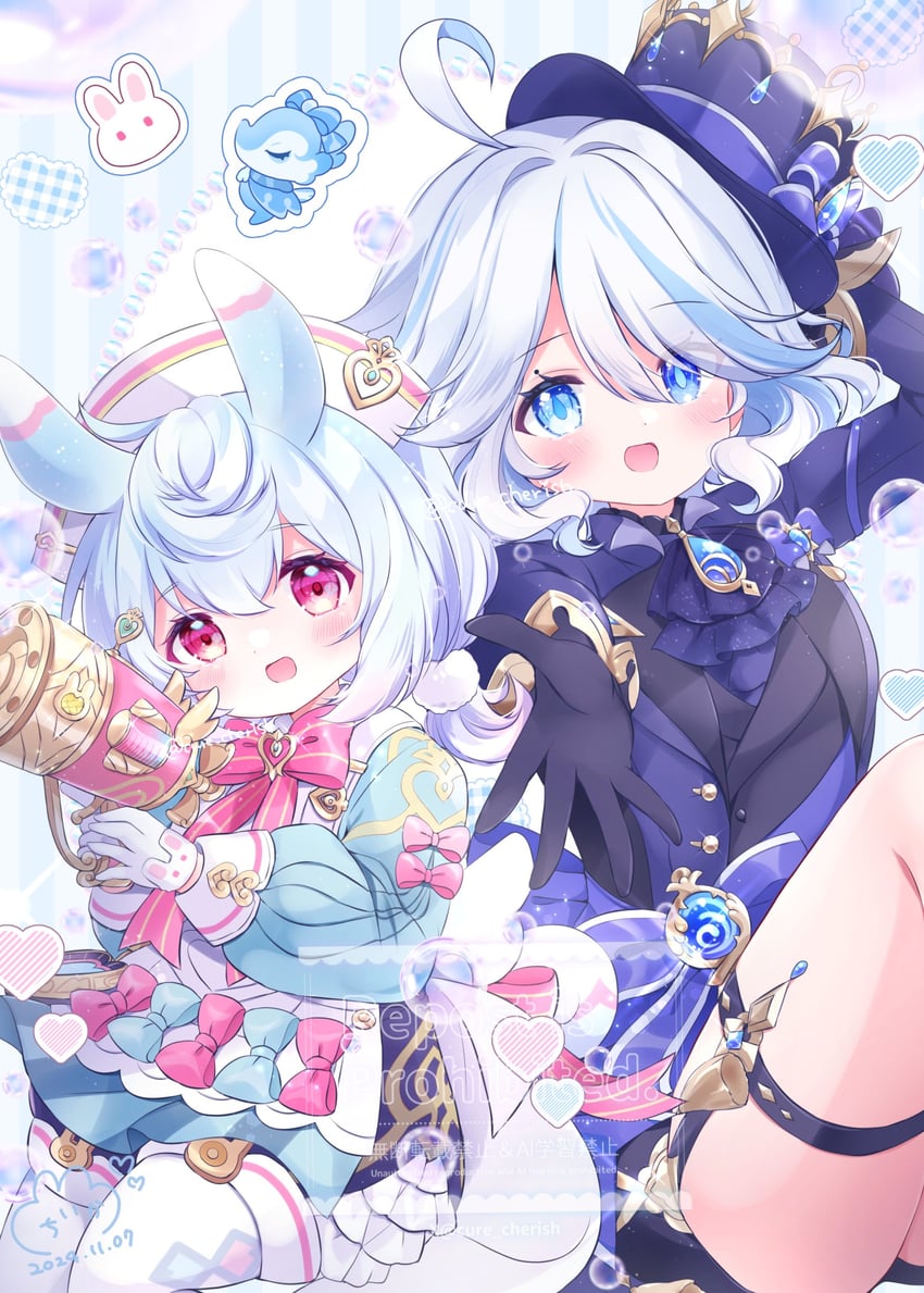 furina and sigewinne (genshin impact) drawn by chiika_(cure_cherish)