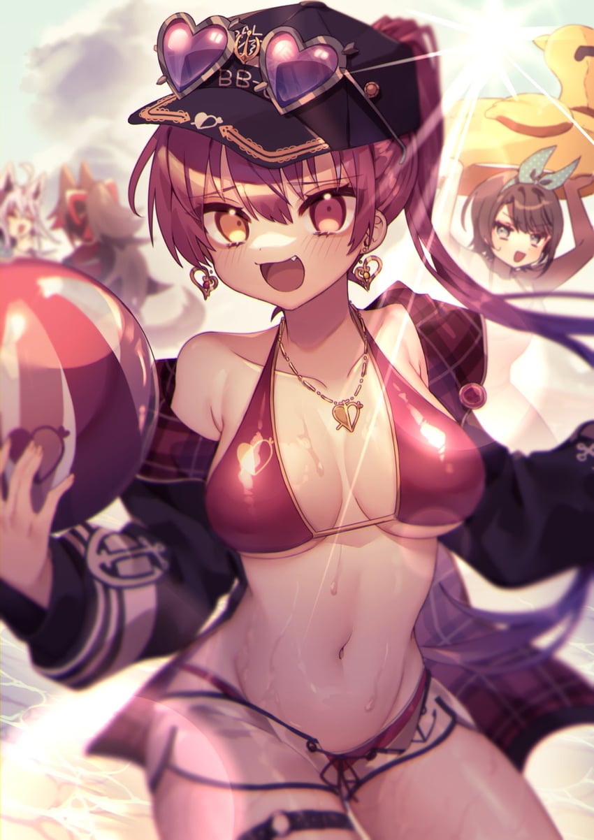 houshou marine, shirakami fubuki, ookami mio, and oozora subaru (hololive) drawn by shirasunuko