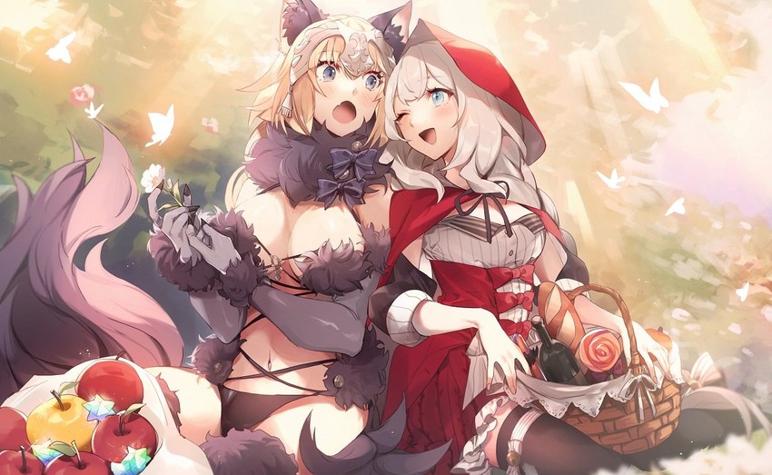 mash kyrielight, jeanne d'arc, little red riding hood, and marie antoinette (fate and 3 more) drawn by no-kan