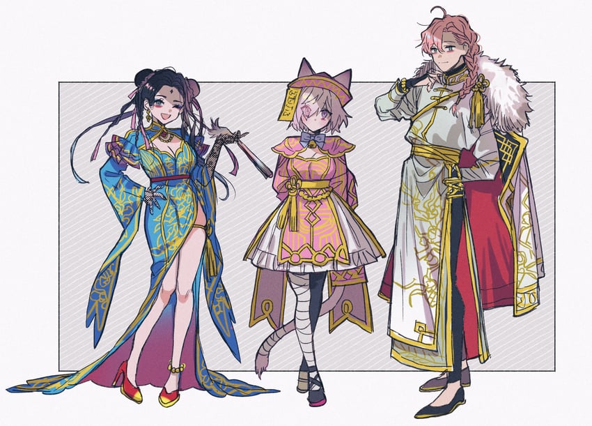 mash kyrielight, leonardo da vinci, and romani archaman (fate and 1 more) drawn by wani_(mezo)