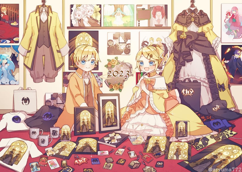 hatsune miku, kagamine rin, kagamine len, megurine luka, kasane teto, and 11 more (vocaloid and 13 more) drawn by aryuma772