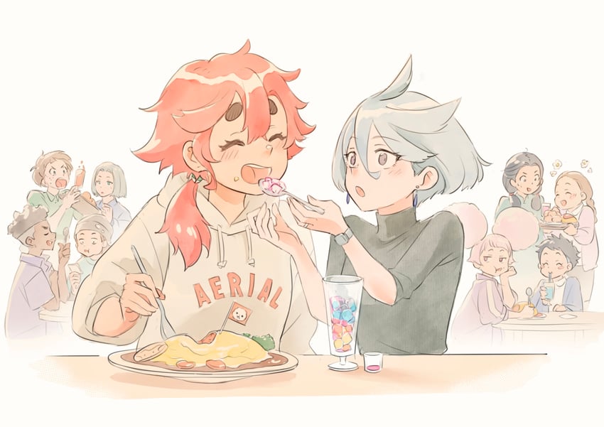suletta mercury, miorine rembran, chuatury panlunch, and nika nanaura (gundam and 1 more) drawn by yaco_(085)