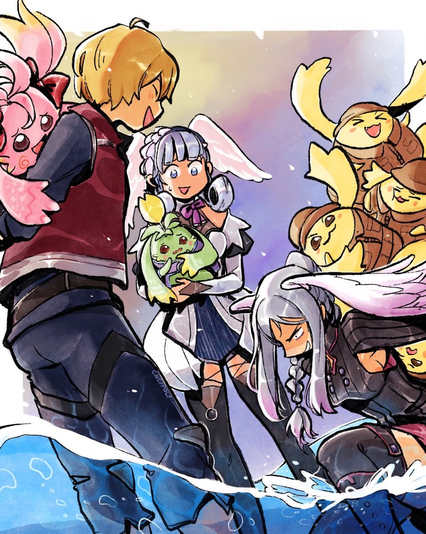 melia antiqua, shulk, tyrea, nene, kino, and 1 more (xenoblade chronicles and 2 more) drawn by cheppo