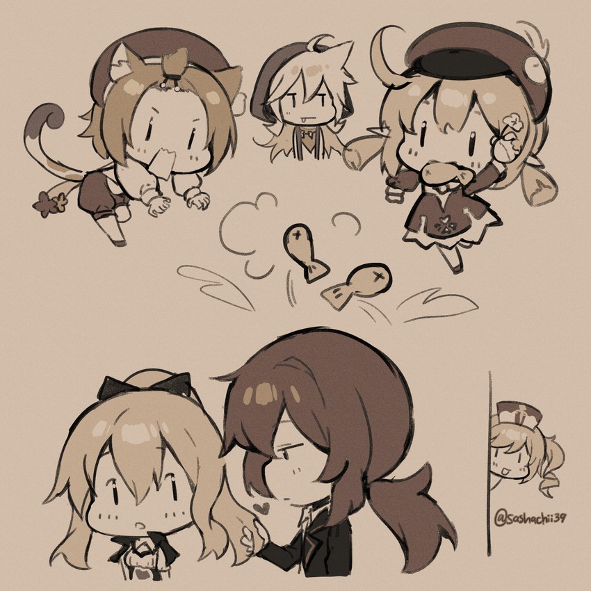klee, barbara, jean, diluc, diona, and 1 more (genshin impact) drawn by sasha_chii