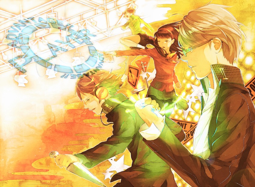 narukami yu, satonaka chie, amagi yukiko, and hanamura yousuke (persona and 1 more) drawn by pekoo_(pekota)