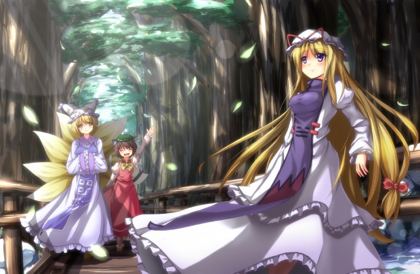 yakumo yukari, yakumo ran, and chen (touhou) drawn by ryosios