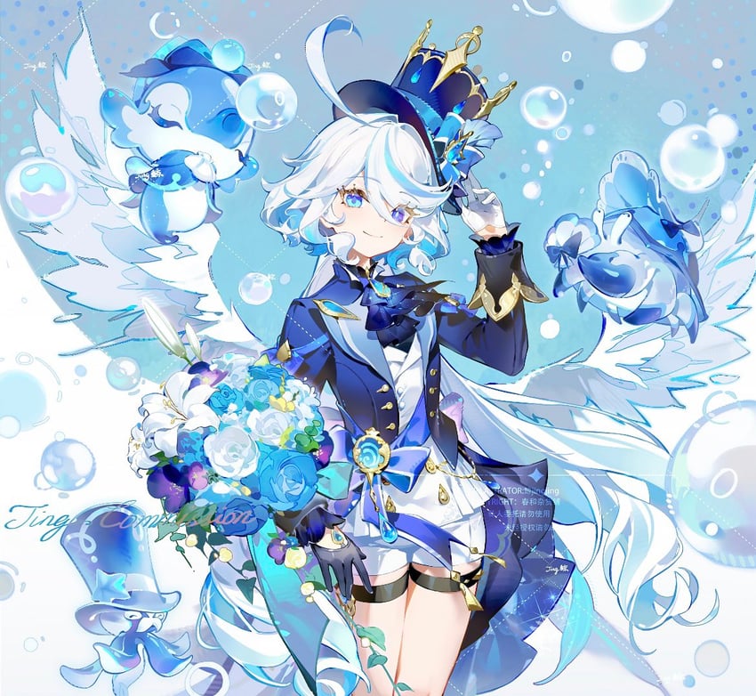 furina, surintendante chevalmarin, gentilhomme usher, and mademoiselle crabaletta (genshin impact) drawn by emurina