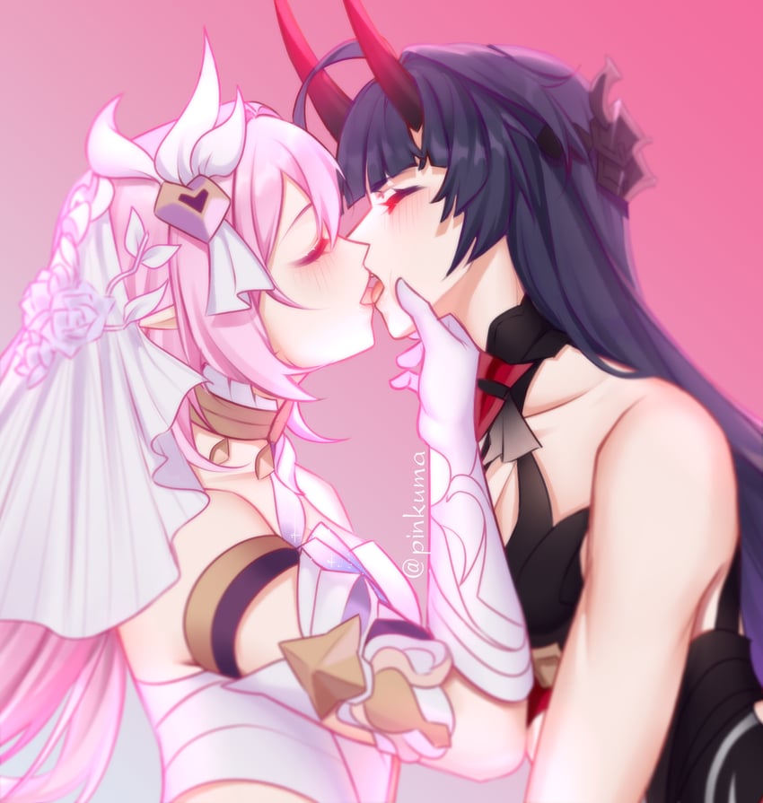 raiden mei and elysia (honkai and 1 more) drawn by pinkuma