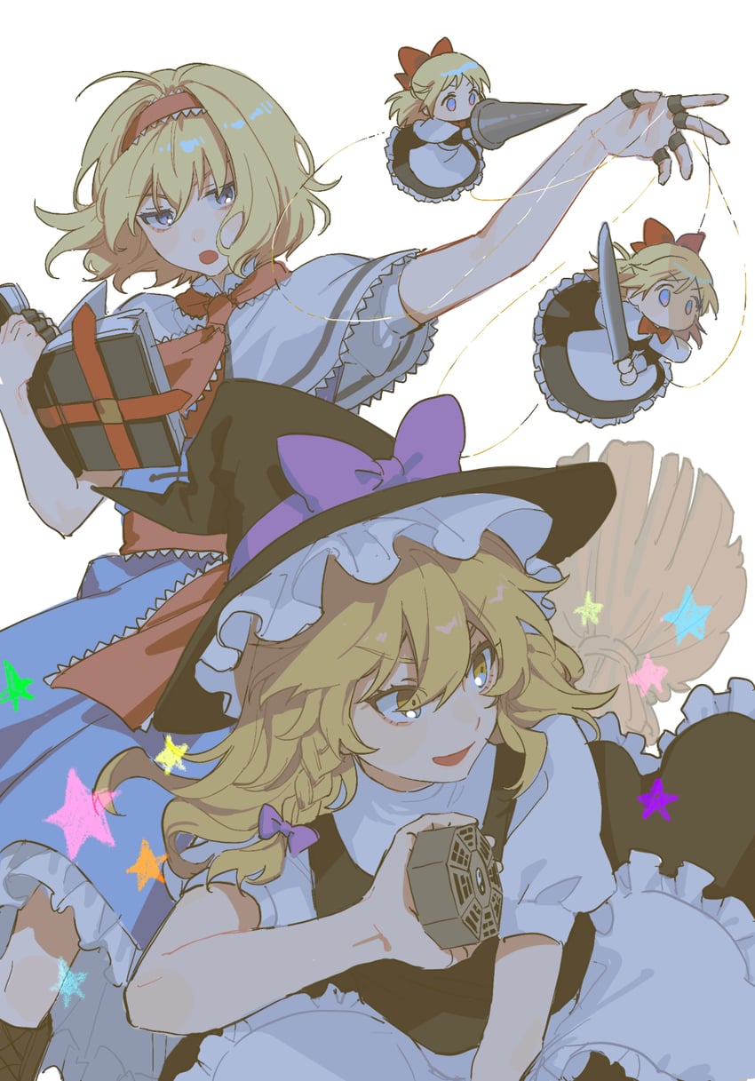 kirisame marisa, alice margatroid, and shanghai doll (touhou) drawn by noriuma
