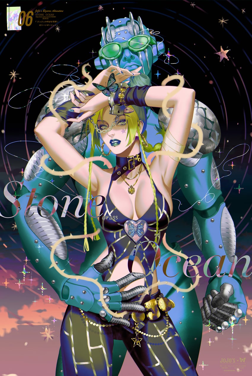 kujo jolyne and stone free (jojo no kimyou na bouken and 1 more) drawn by veela