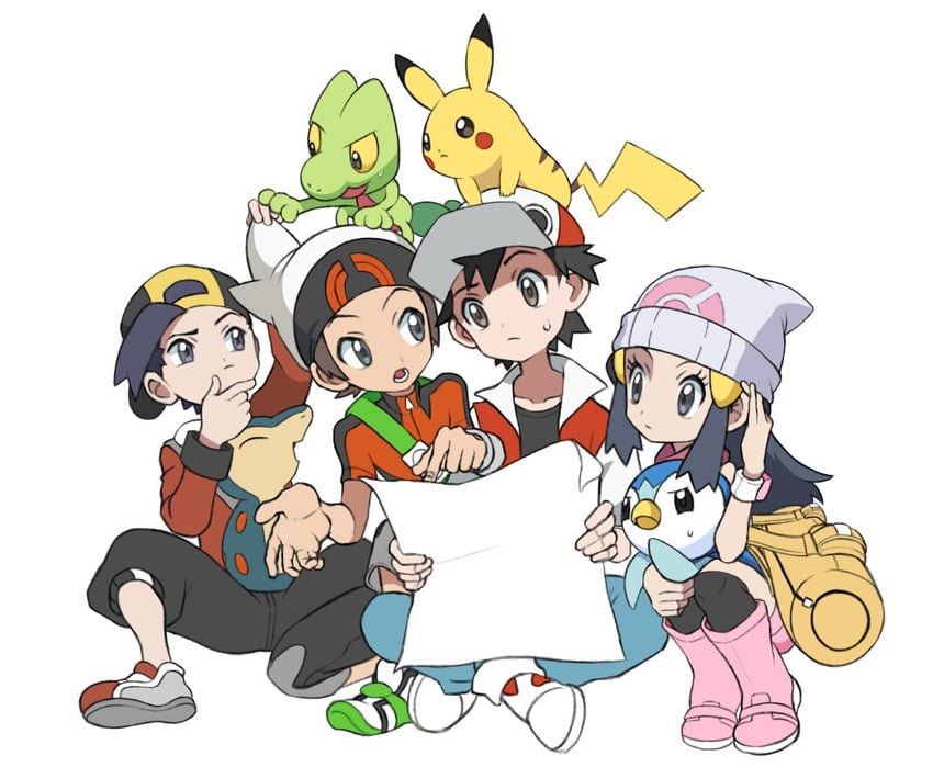 pikachu, dawn, red, ethan, piplup, and 3 more (pokemon and 4 more) drawn by hyo_oppa