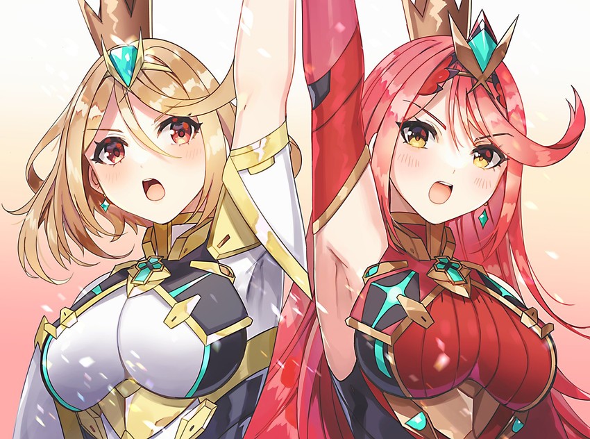 pyra and mythra (xenoblade chronicles and 2 more) drawn by yasaikakiage