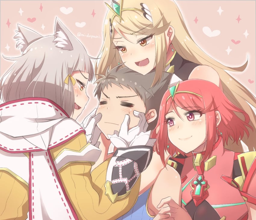 pyra, mythra, nia, and rex (xenoblade chronicles and 1 more) drawn by longerthan