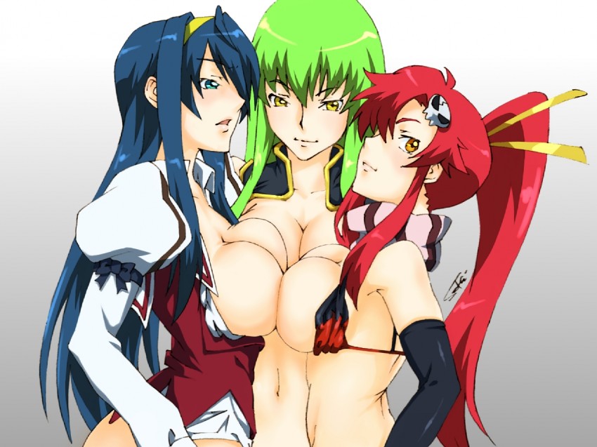 c.c., yoko littner, and himemiya chikane (code geass and 2 more) drawn by himemura_saki