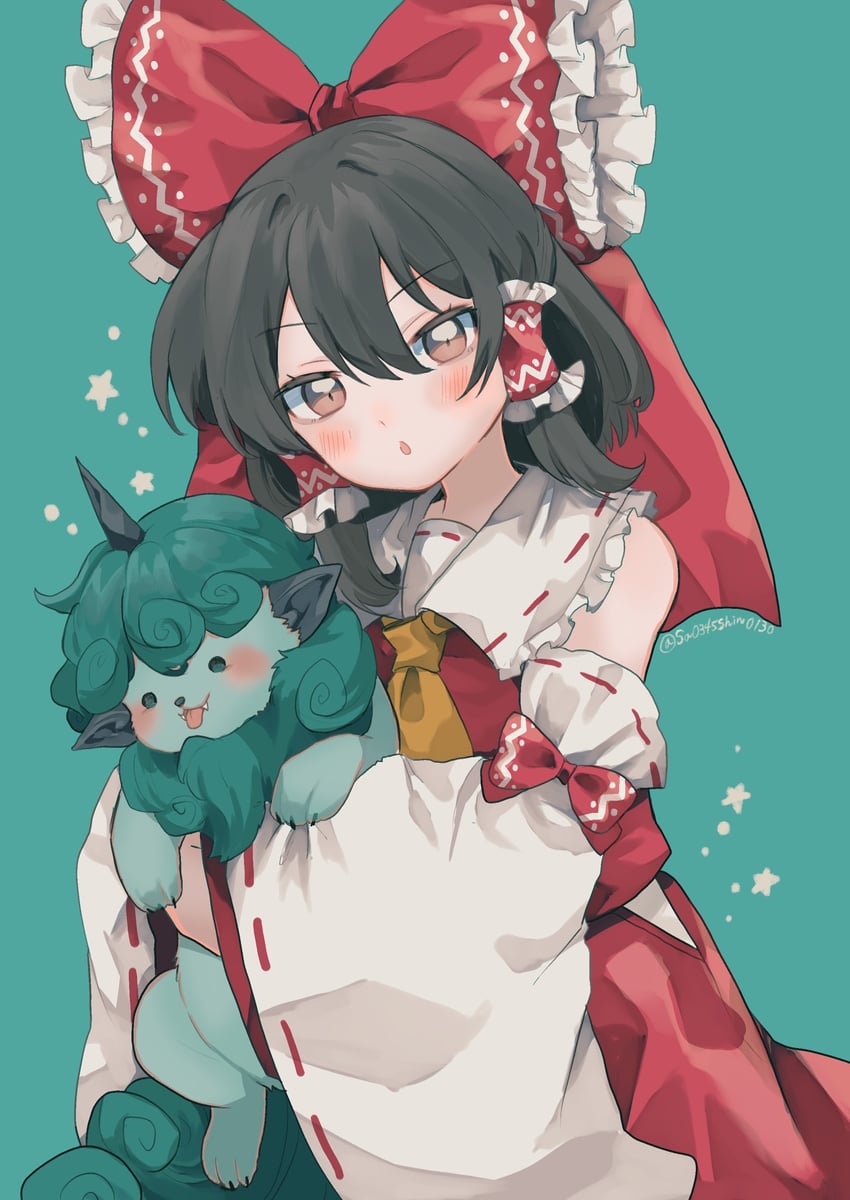 hakurei reimu and komano aunn (touhou) drawn by uchisaki_himari