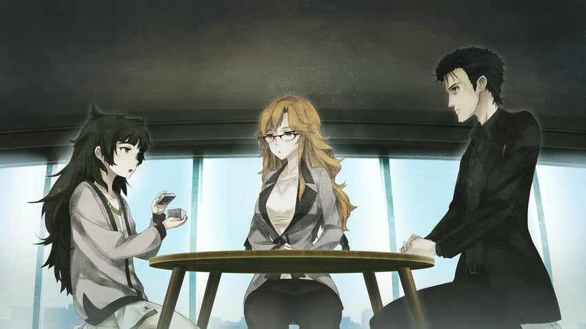 okabe rintarou, kiryuu moeka, and hiyajou maho (steins;gate and 1 more) drawn by huke