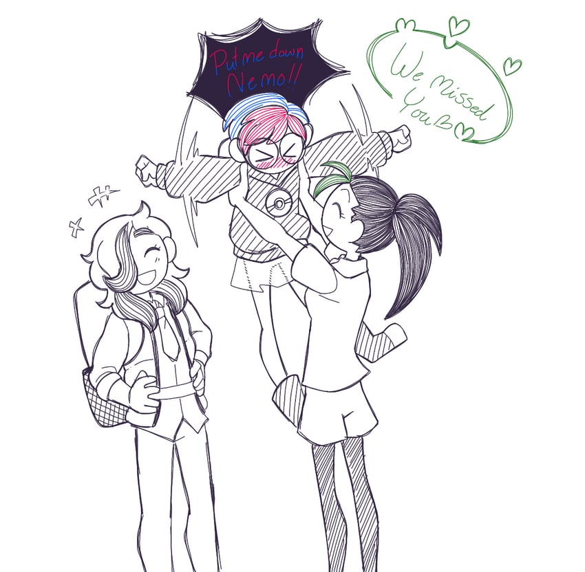 nemona, arven, and penny (pokemon and 1 more) drawn by lmg_artistocat