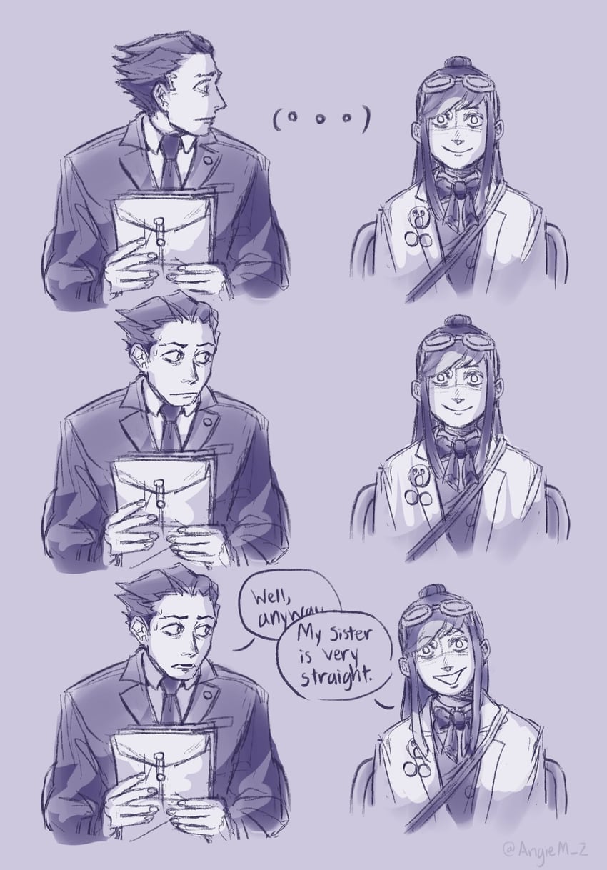 phoenix wright and ema skye (ace attorney and 1 more) drawn by angie_m