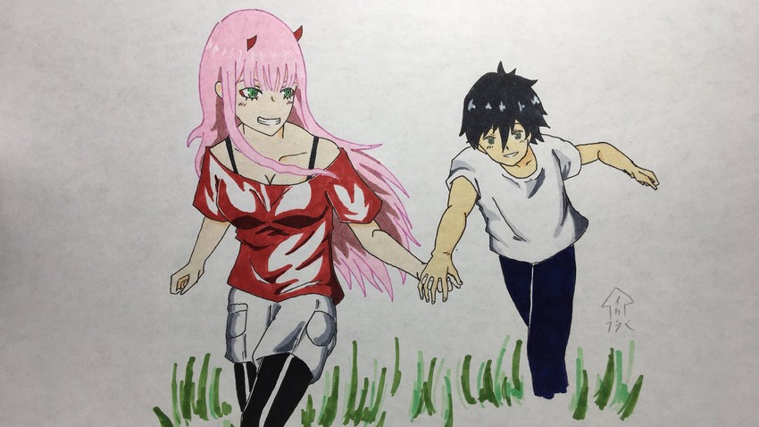 zero two and hiro (darling in the franxx) drawn by k7s1wtulod0vu4c