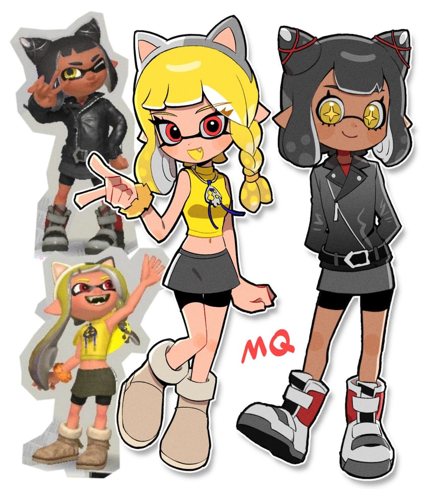 inkling player character and inkling girl (splatoon and 1 more) drawn by hg_swdiary