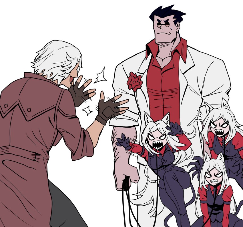 dante, helltaker, and cerberus (helltaker and 3 more) drawn by vulcan_(ejel2000)
