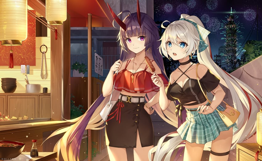 kiana kaslana and raiden mei (honkai and 1 more) drawn by hollyyn