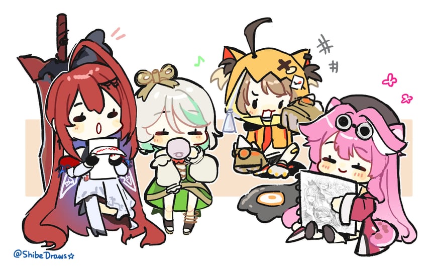 shiori novella, nerissa ravencroft, fuwawa abyssgard, mococo abyssgard, koseki bijou, and 4 more (hololive and 1 more) drawn by shibedraws