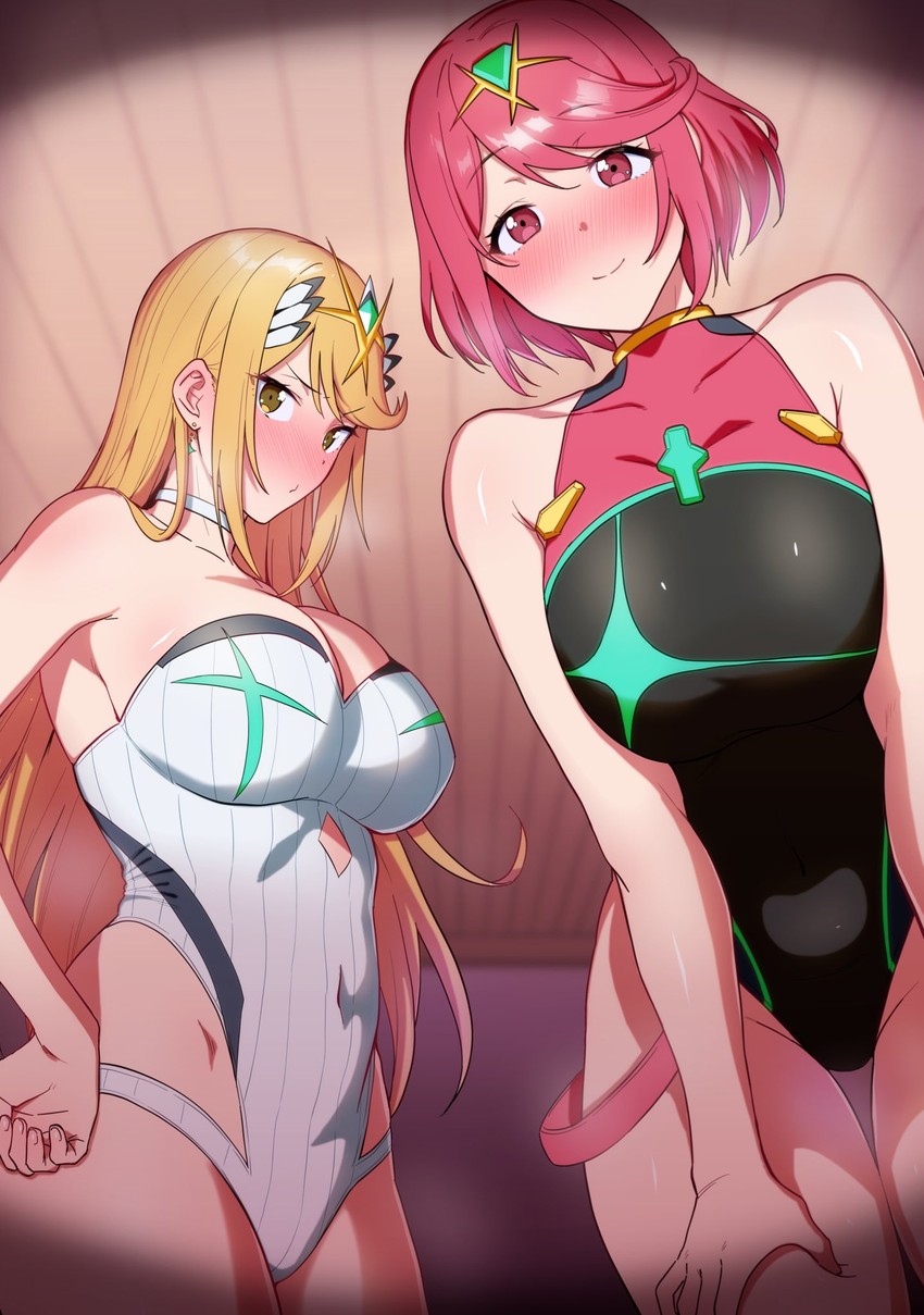 pyra and mythra (xenoblade chronicles and 1 more) drawn by amano_don