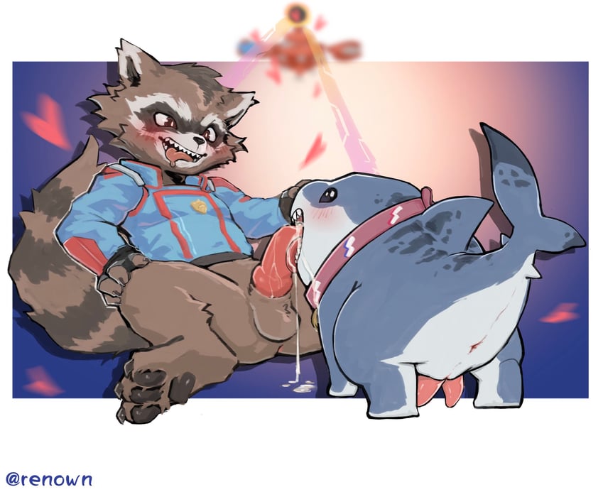 rocket raccoon and jeff the land shark (marvel and 4 more) drawn by renown354