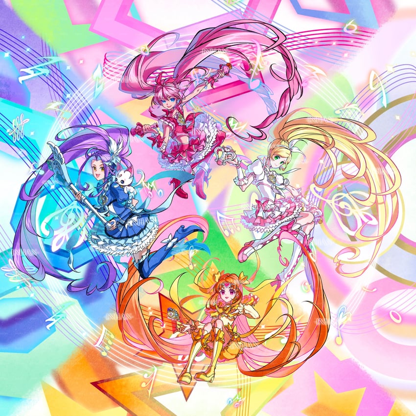 houjou hibiki, minamino kanade, cure melody, kurokawa eren, shirabe ako, and 4 more (precure and 1 more) drawn by inhan