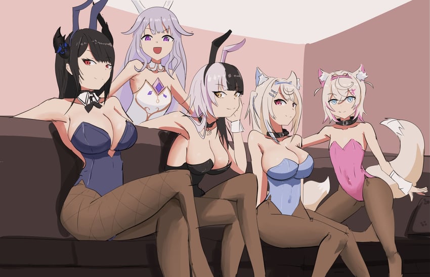 shiori novella, nerissa ravencroft, fuwawa abyssgard, mococo abyssgard, and koseki bijou (hololive and 1 more) drawn by angelchama