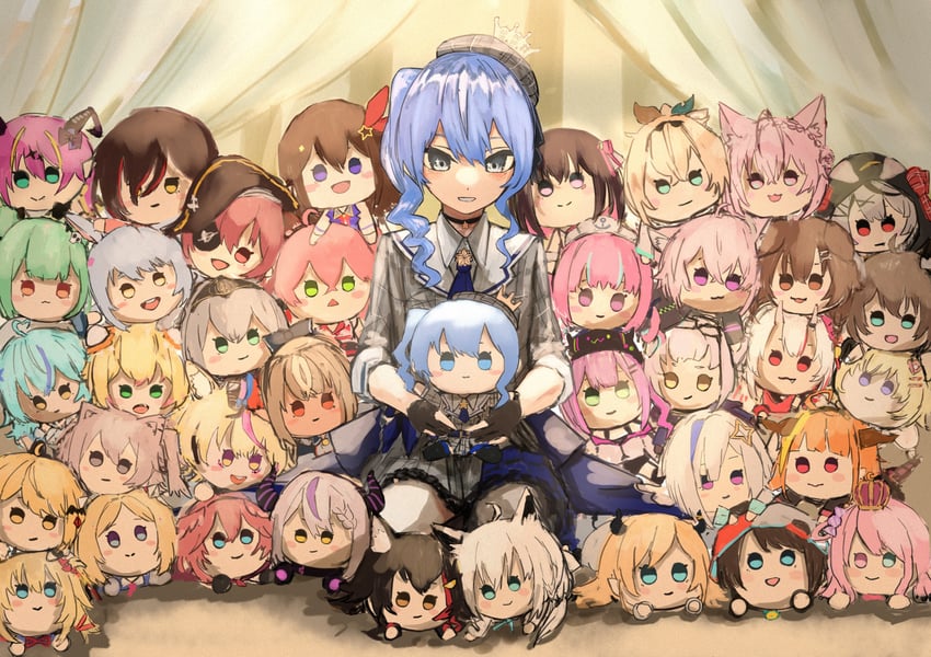 houshou marine, shirakami fubuki, hoshimachi suisei, usada pekora, nekomata okayu, and 33 more (hololive) drawn by yagi0illust