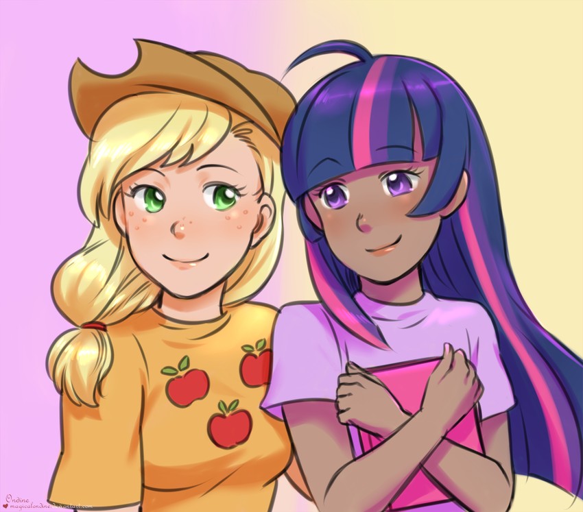 twilight sparkle and applejack (my little pony and 1 more) drawn by roarke_(lavenderincubus)