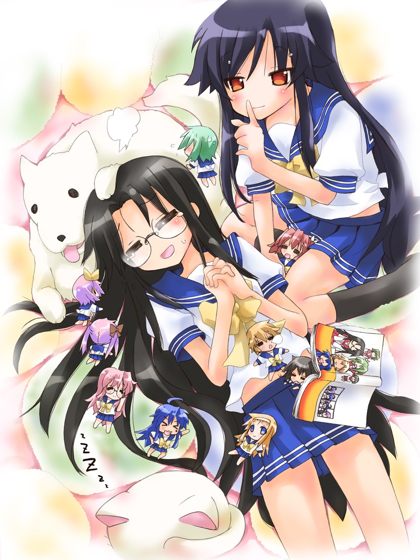 hiiragi kagami, izumi konata, hiiragi tsukasa, takara miyuki, kobayakawa yutaka, and 8 more (lucky star) drawn by nyanmilla