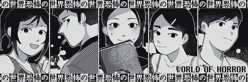 mizuki hamasaki, kirie minami, kouji tagawa, aiko takahashi, and haru (world of horror) drawn by xqxbi