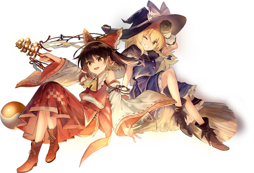hakurei reimu and kirisame marisa (touhou and 1 more) drawn by yuki_(popopo)