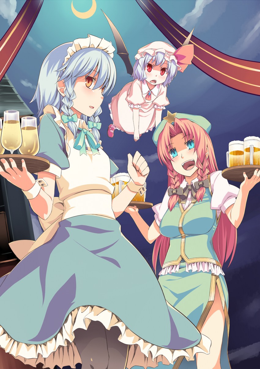 remilia scarlet, izayoi sakuya, and hong meiling (touhou) drawn by aaru_(tenrake_chaya)