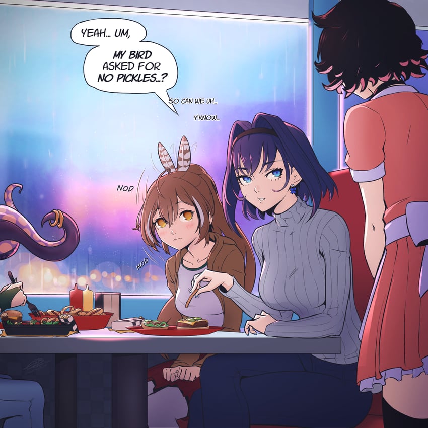 ninomae ina'nis, ouro kronii, nanashi mumei, ceres fauna, and blackberry-peach (hololive and 1 more) drawn by omniformblue