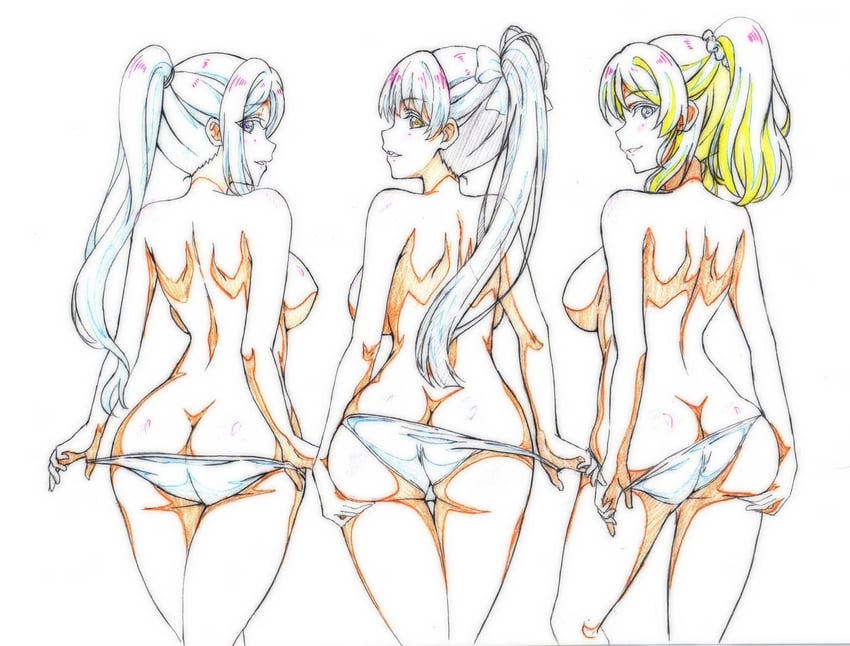 ayase eli, matsuura kanan, and hazuki ren (love live! and 3 more) drawn by kotokoto_(jumon)