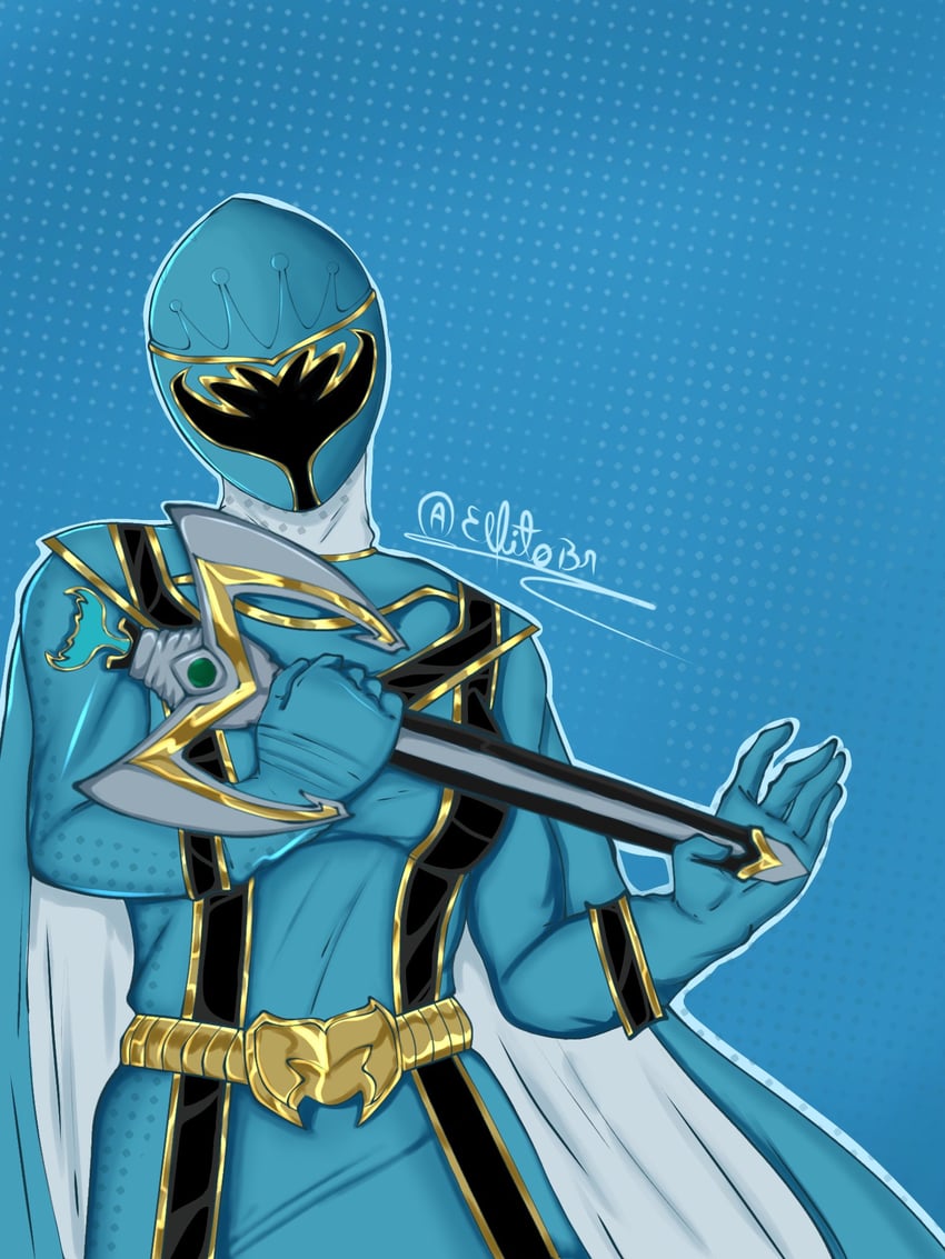 magiblue and blue mystic ranger (super sentai and 3 more) drawn by elfito