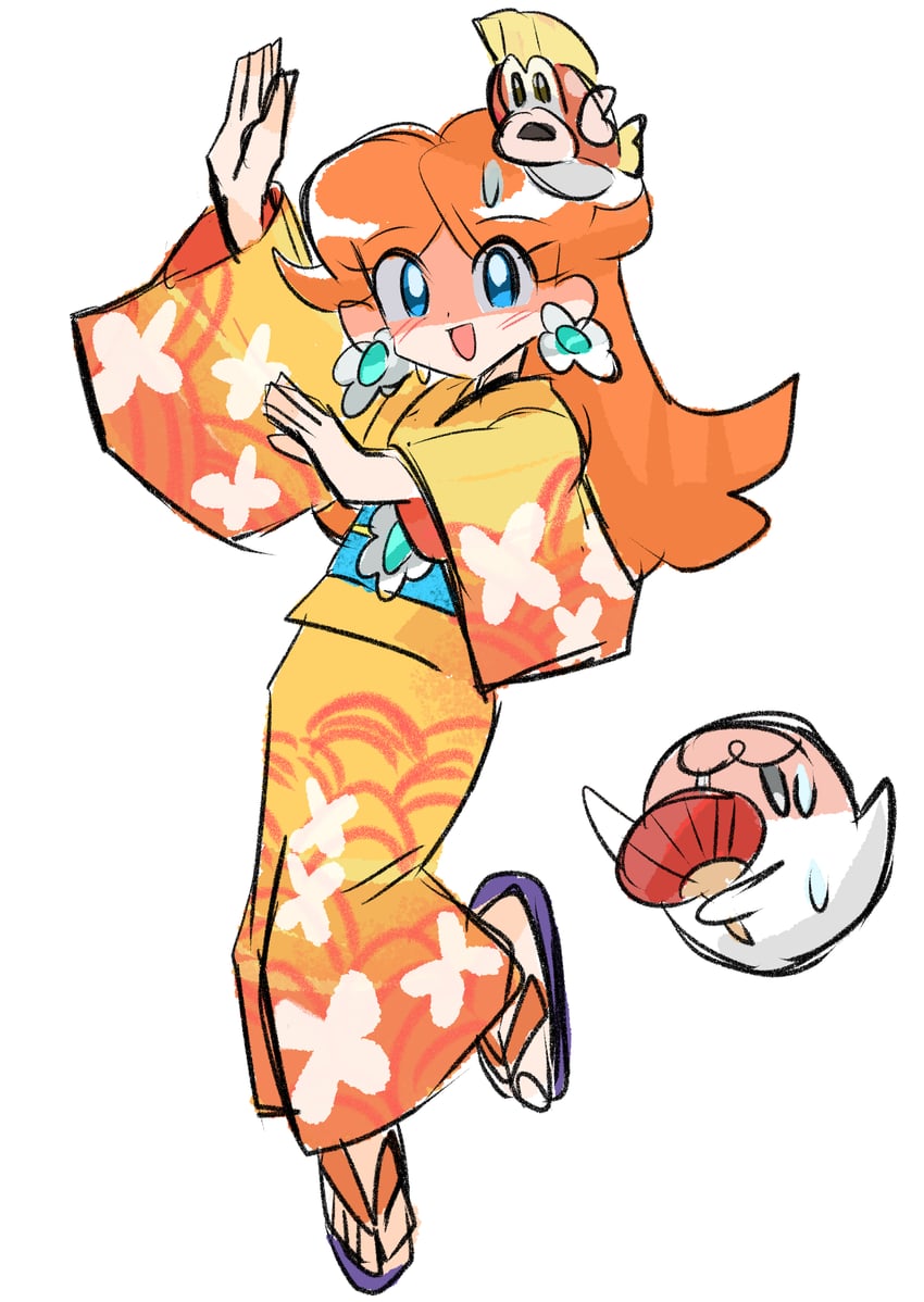 princess daisy, boo, and cheep cheep (mario and 2 more) drawn by rakugaki_shitagari-ya